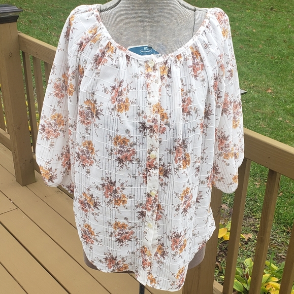 Vintage 1970s Floral Peasant Shirt - Picture 3 of 8